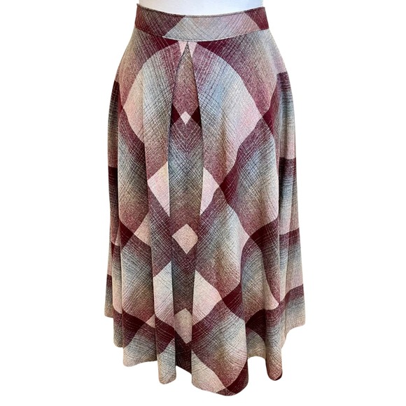 Vintage College Town Plaid Midi Skirt Wool Blend Academia Retro Preppy Burgundy - Picture 1 of 10